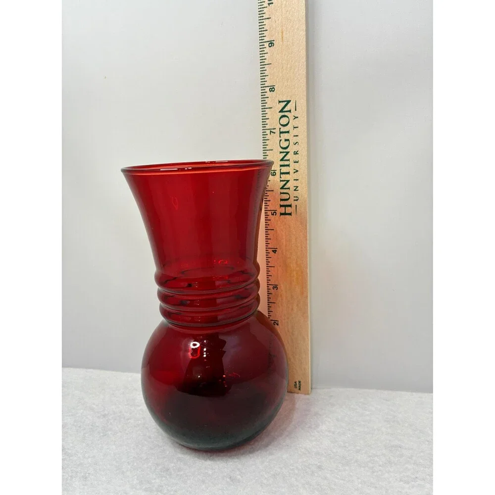 Vintage Anchor Hocking Royal Ruby Red Glass Bud Vase Mid Century Modern 6